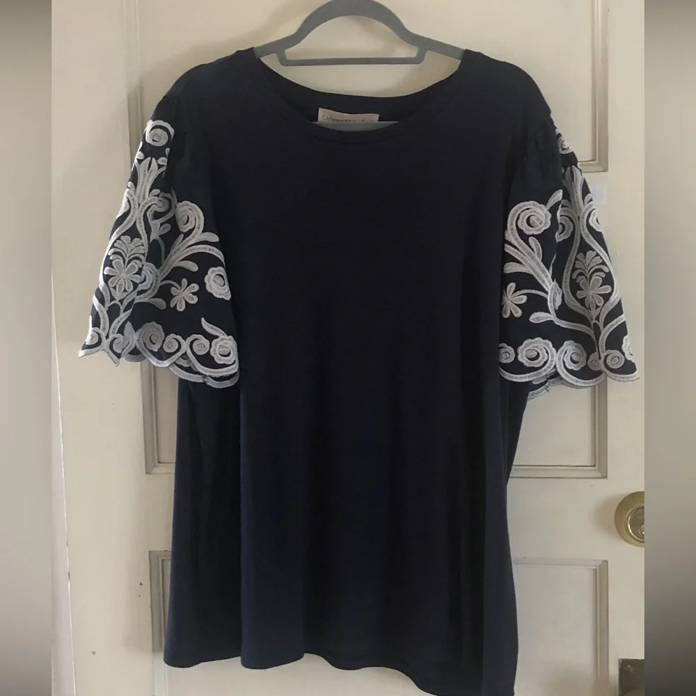 Anthropologie Catherine Malandrino Navy & White Embroidered Plus Size Top 2X NWT - Picture 6 of 11